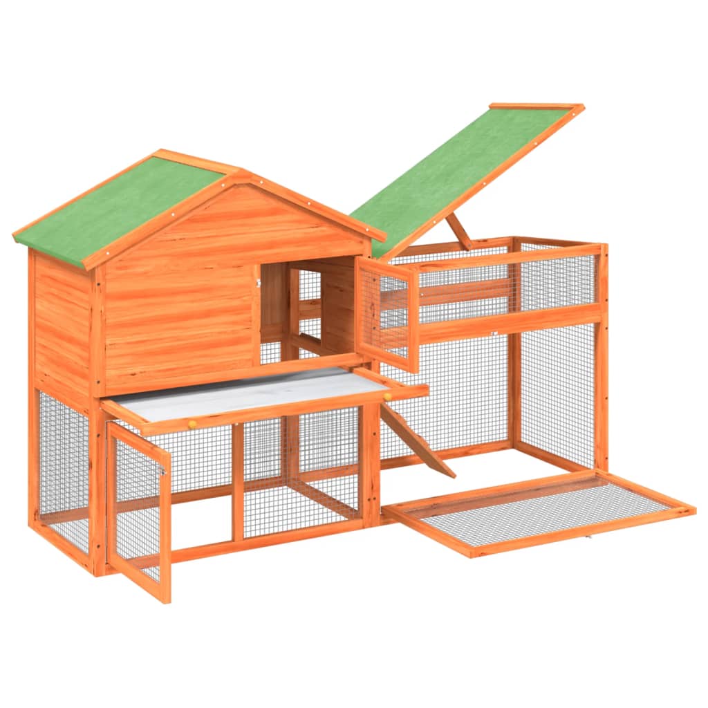 vidaXL Rabbit Hutch Brown 185.5x60.5x109.5 cm Solid Wood Pine