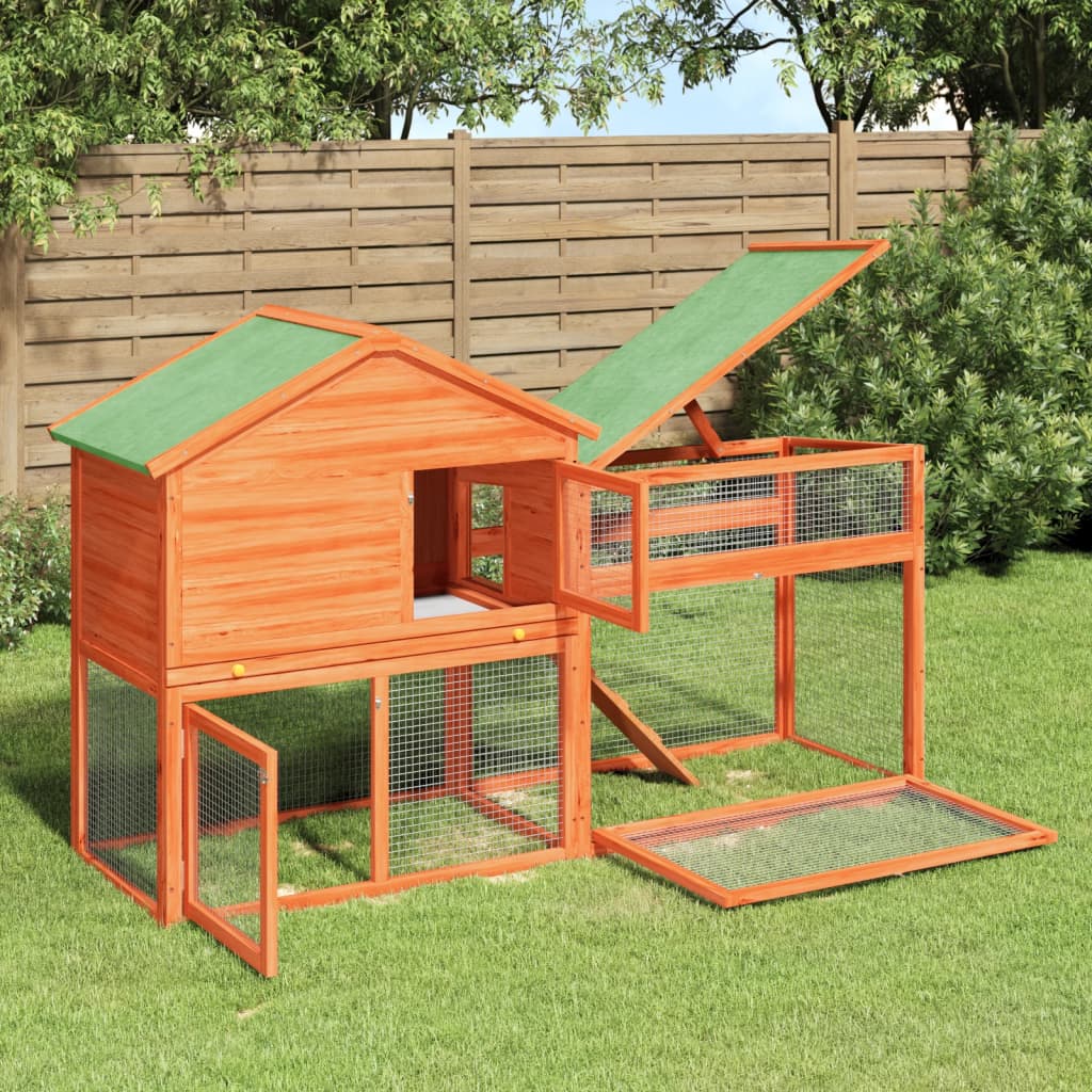 vidaXL Rabbit Hutch Brown 185.5x60.5x109.5 cm Solid Wood Pine