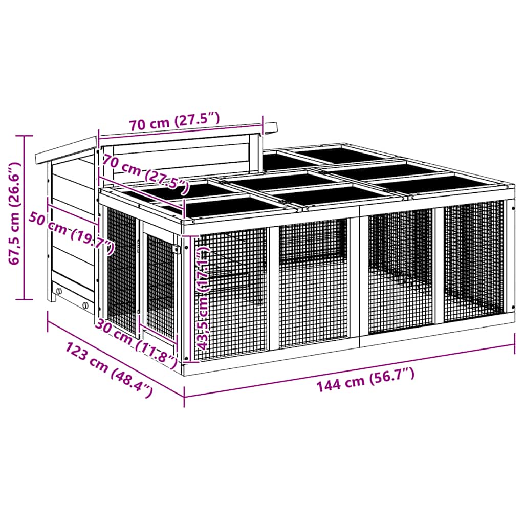 vidaXL Rabbit Hutch Mocha 144x123x67.5 cm Solid Wood Pine