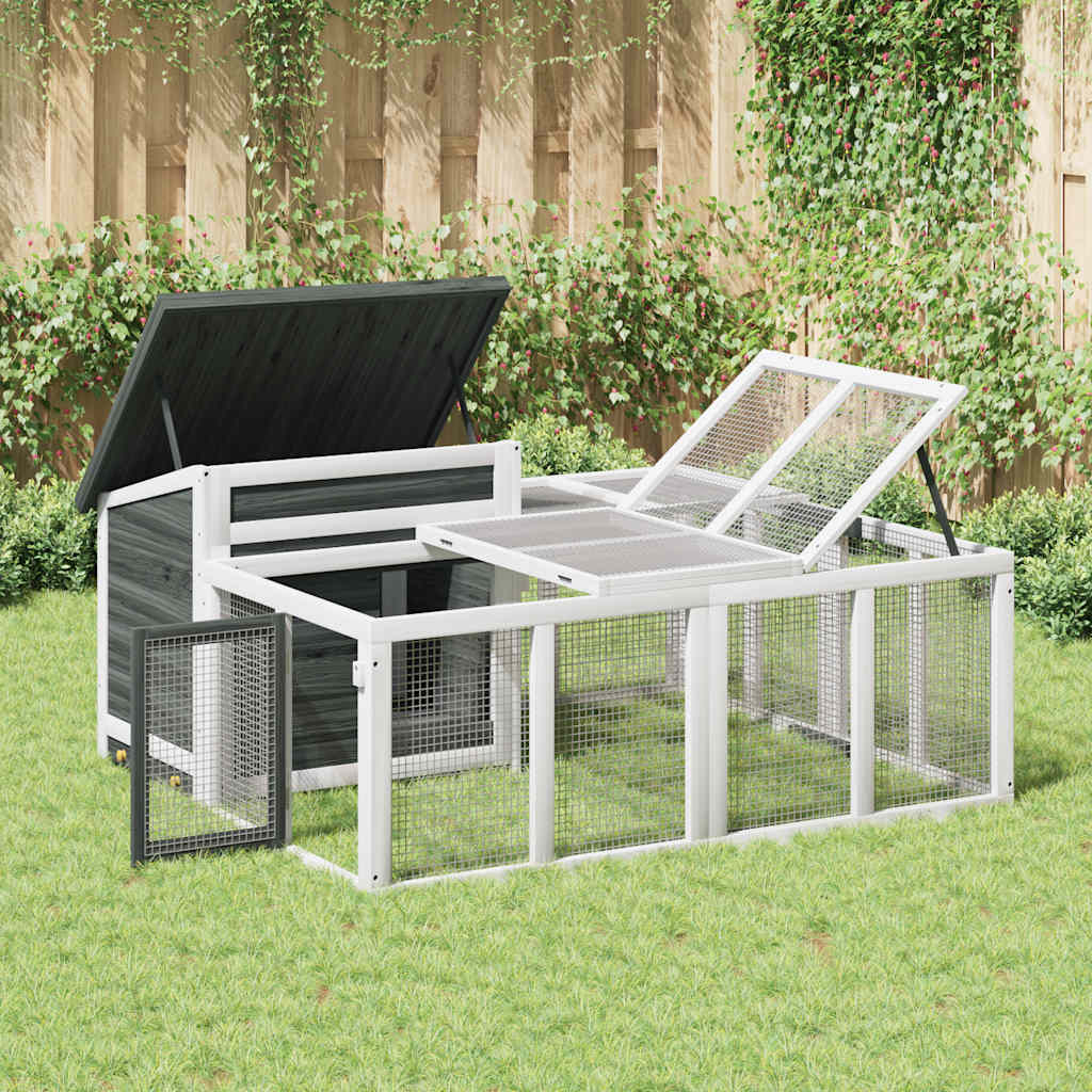 vidaXL Rabbit Hutch Grey 144x123x67.5 cm Solid Wood Pine