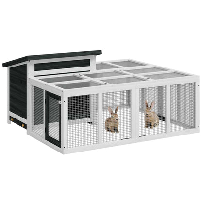 vidaXL Rabbit Hutch Grey 144x123x67.5 cm Solid Wood Pine