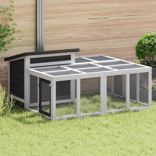 vidaXL Rabbit Hutch Grey 144x123x67.5 cm Solid Wood Pine