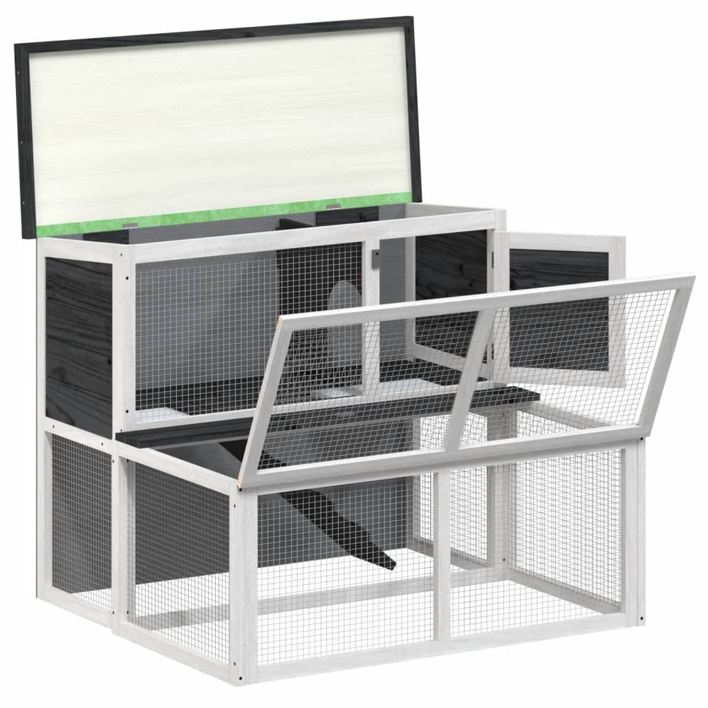 vidaXL Rabbit Hutch Grey 102x90x84.5 cm Solid Wood Pine