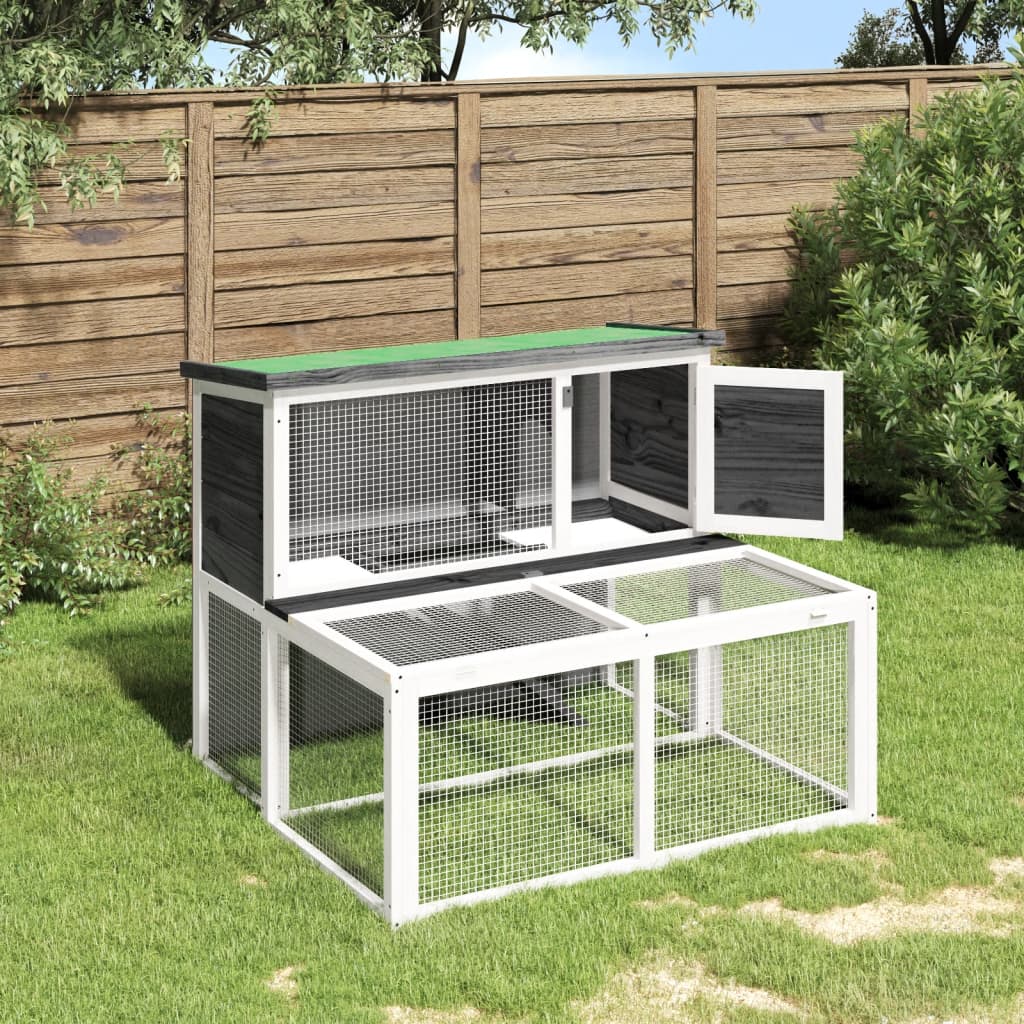 vidaXL Rabbit Hutch Grey 102x90x84.5 cm Solid Wood Pine