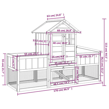 vidaXL Rabbit Hutch Brown 170x63x113 cm Solid Wood Pine