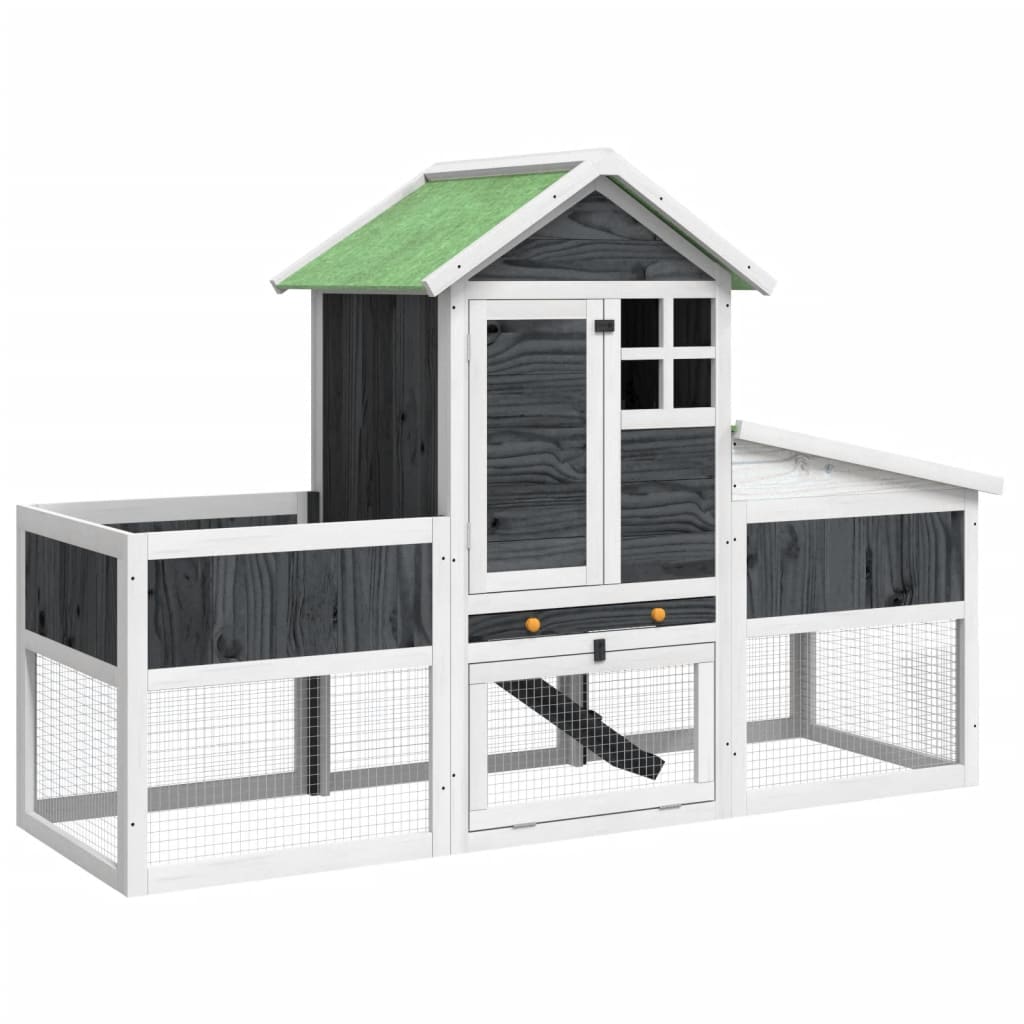 vidaXL Rabbit Hutch Grey 170x63x113 cm Solid Wood Pine