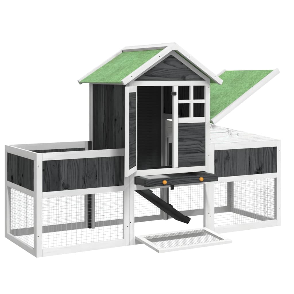 vidaXL Rabbit Hutch Grey 170x63x113 cm Solid Wood Pine
