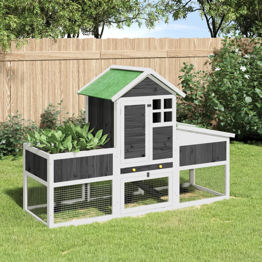 vidaXL Rabbit Hutch Grey 170x63x113 cm Solid Wood Pine