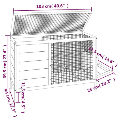 vidaXL Rabbit Hutch Grey 103x44x69.5 cm Solid Wood Pine