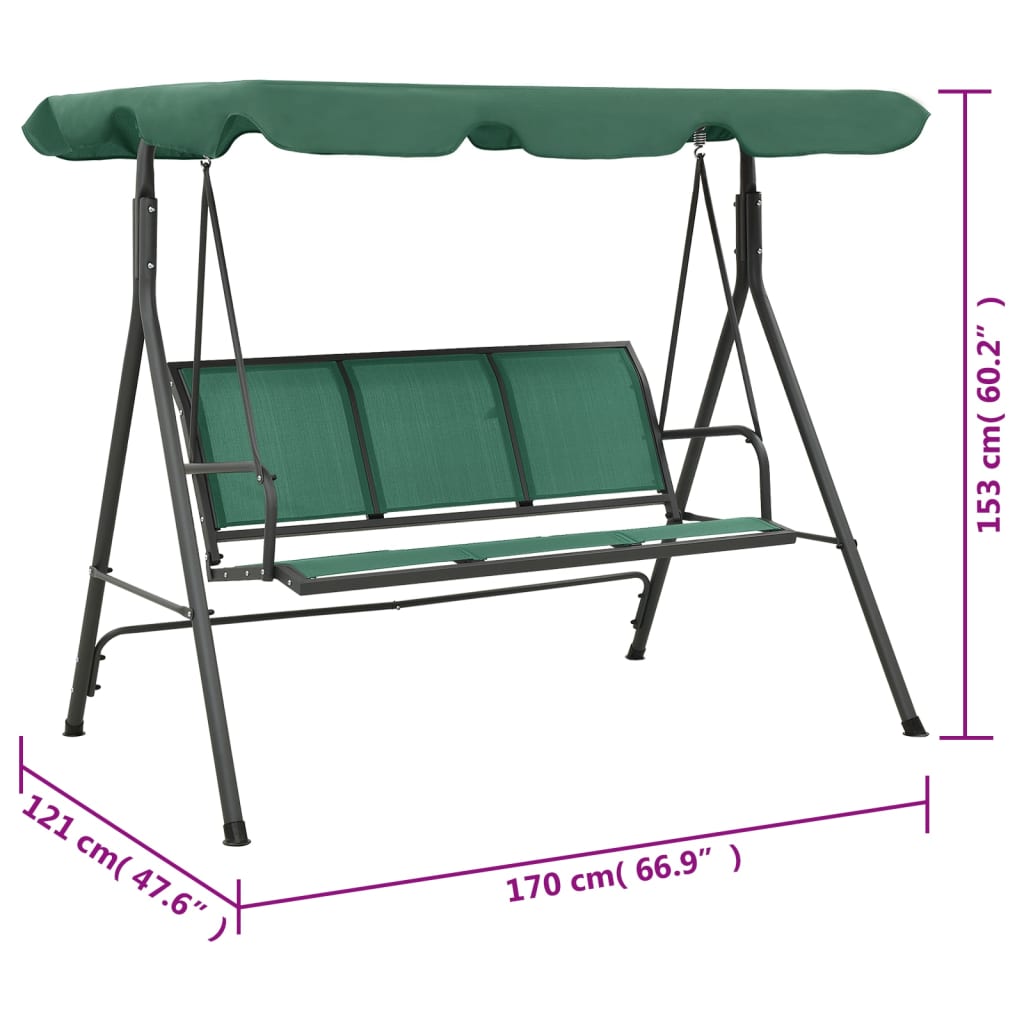 vidaXL Garden Swing Bench Green 170 cm Textilene and Steel