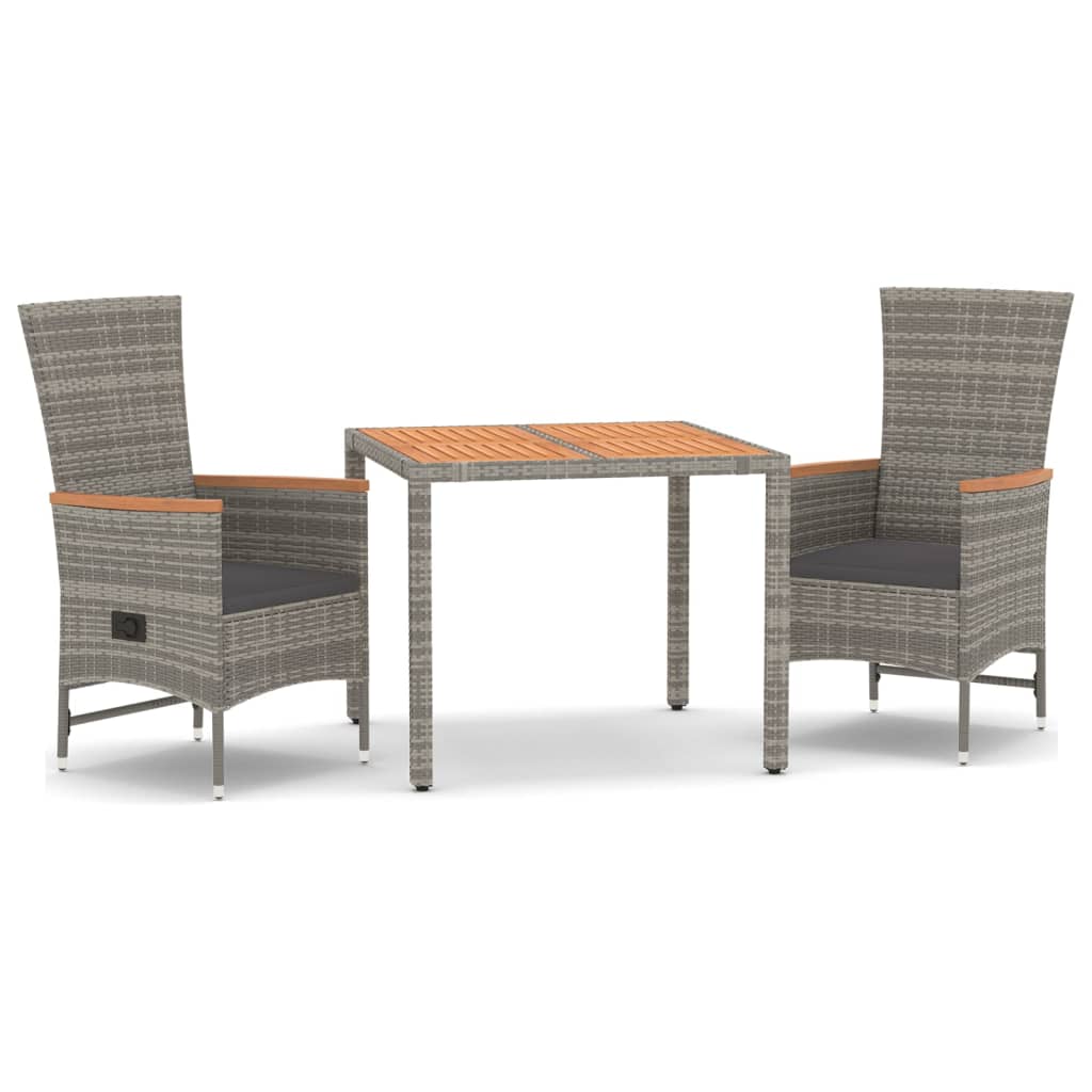 vidaXL 3 Piece Garden Dining Set Grey Poly Rattan&Solid Wood Acacia