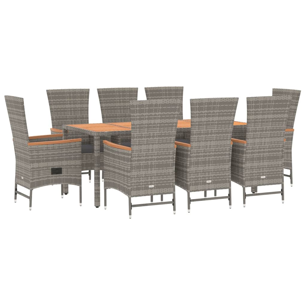 vidaXL 9 Piece Garden Dining Set Grey Poly Rattan&Solid Wood Acacia