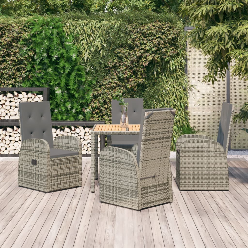 vidaXL 5 Piece Garden Dining Set Grey Poly Rattan&Solid Wood Acacia