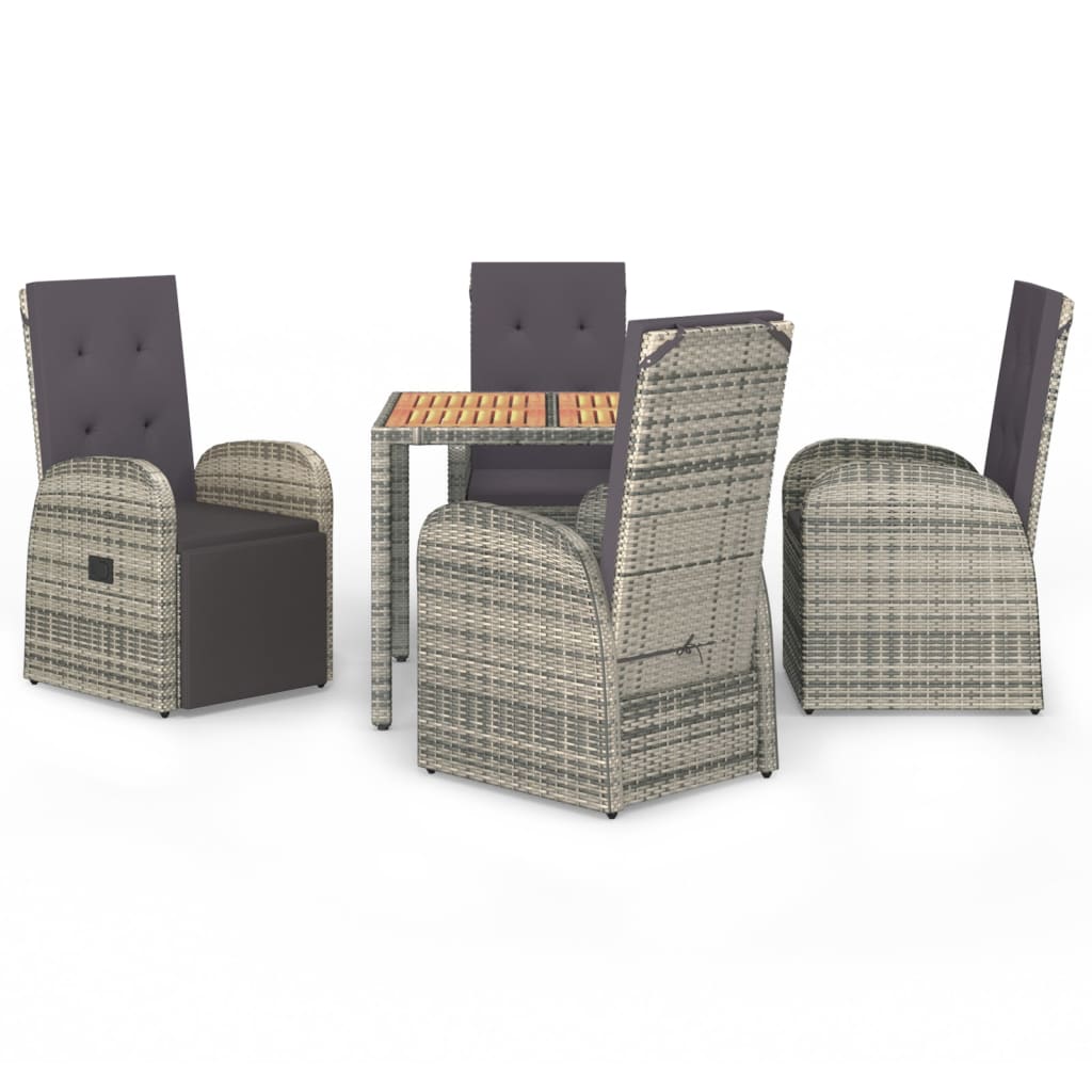 vidaXL 5 Piece Garden Dining Set Grey Poly Rattan&Solid Wood Acacia