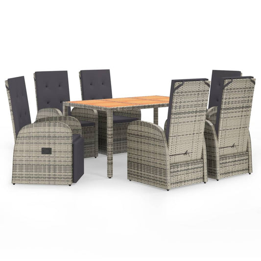 vidaXL 7 Piece Garden Dining Set Grey Poly Rattan&Solid Wood Acacia