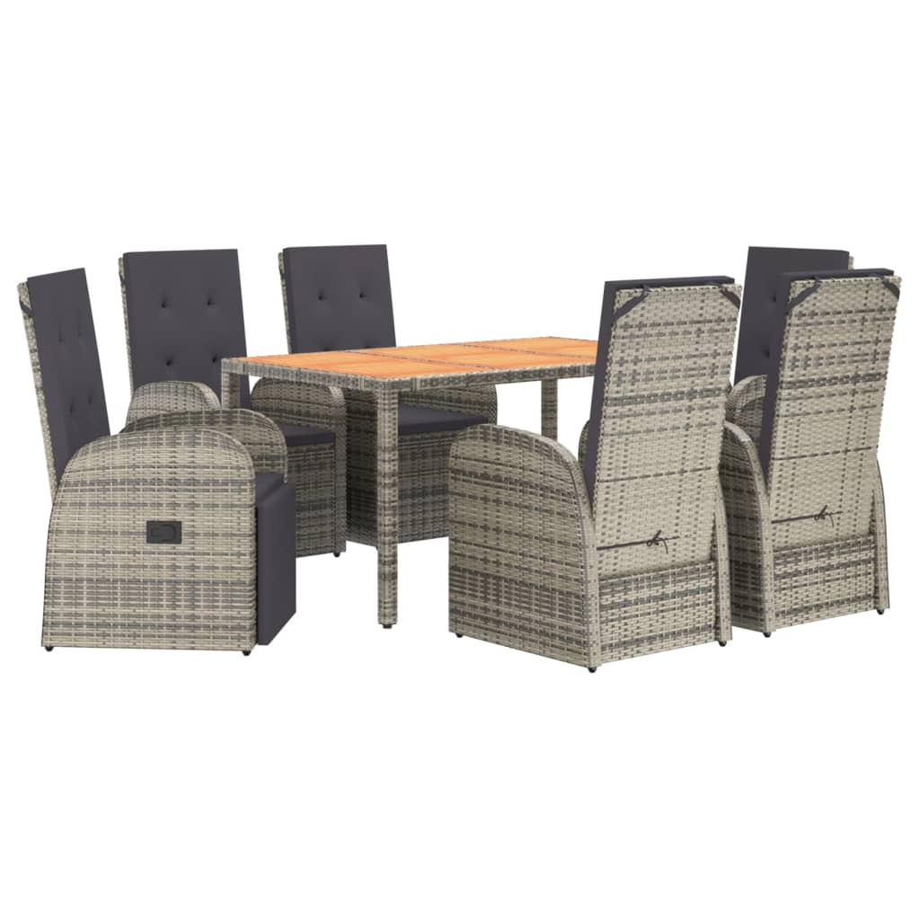 vidaXL 7 Piece Garden Dining Set Grey Poly Rattan&Solid Wood Acacia