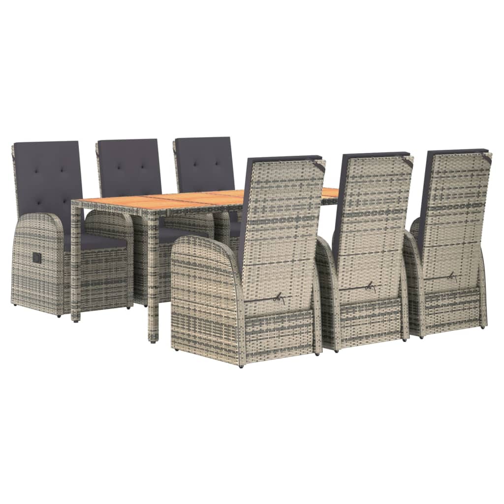 vidaXL 7 Piece Garden Dining Set Grey Poly Rattan&Solid Wood Acacia