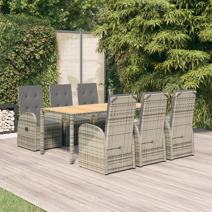 vidaXL 7 Piece Garden Dining Set Grey Poly Rattan&Solid Wood Acacia