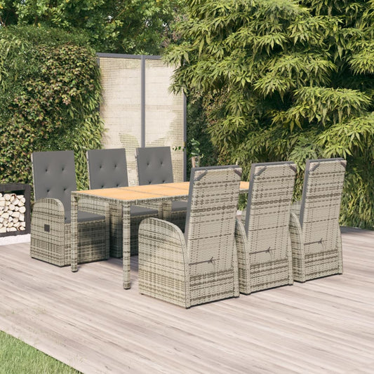 vidaXL 7 Piece Garden Dining Set Grey Poly Rattan&Solid Wood Acacia