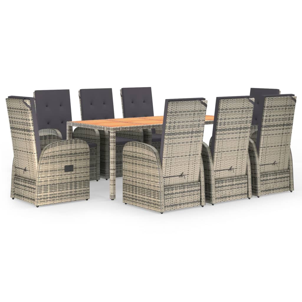 vidaXL 9 Piece Garden Dining Set Grey Poly Rattan&Solid Wood Acacia