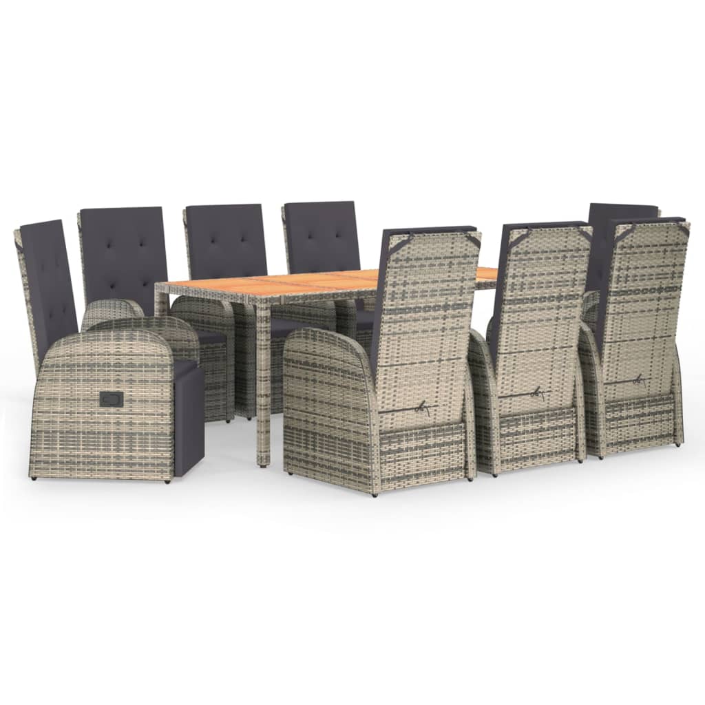 vidaXL 9 Piece Garden Dining Set Grey Poly Rattan&Solid Wood Acacia