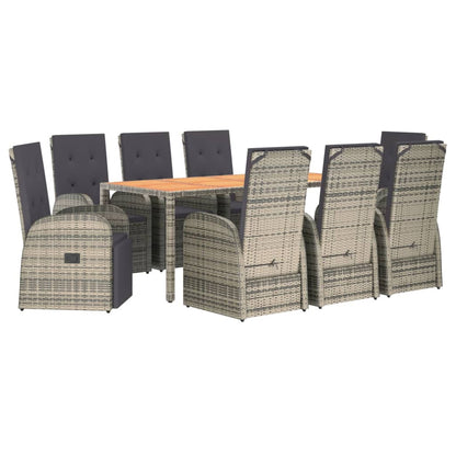 vidaXL 9 Piece Garden Dining Set Grey Poly Rattan&Solid Wood Acacia