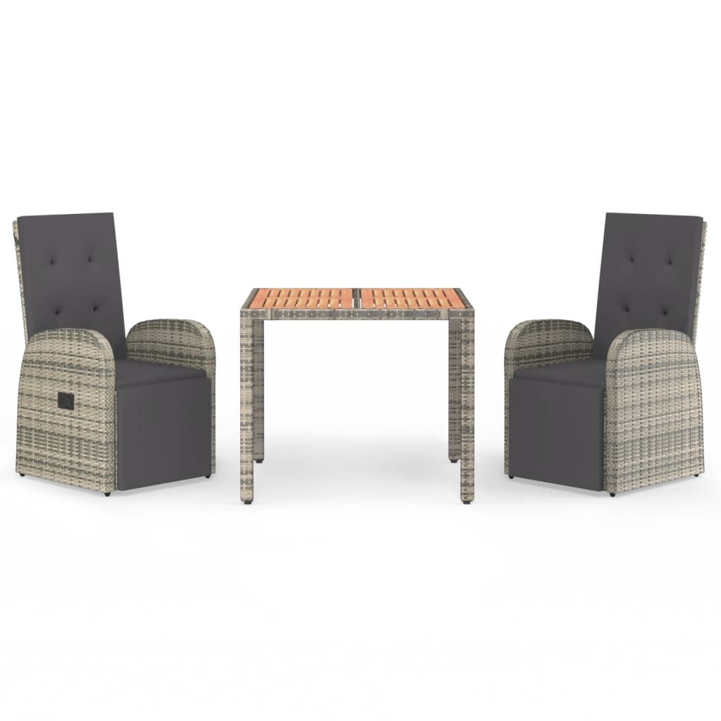 vidaXL 3 Piece Garden Dining Set Grey Poly Rattan&Solid Wood Acacia