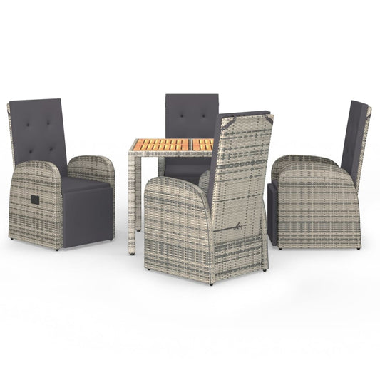 vidaXL 5 Piece Garden Dining Set Grey Poly Rattan&Solid Wood Acacia