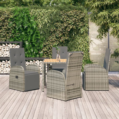 vidaXL 5 Piece Garden Dining Set Grey Poly Rattan&Solid Wood Acacia