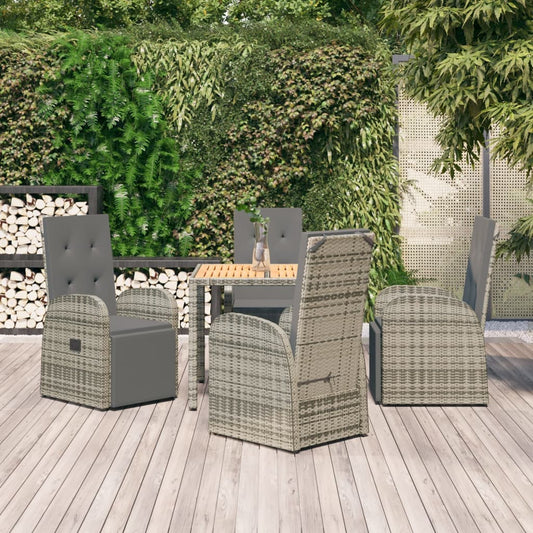 vidaXL 5 Piece Garden Dining Set Grey Poly Rattan&Solid Wood Acacia