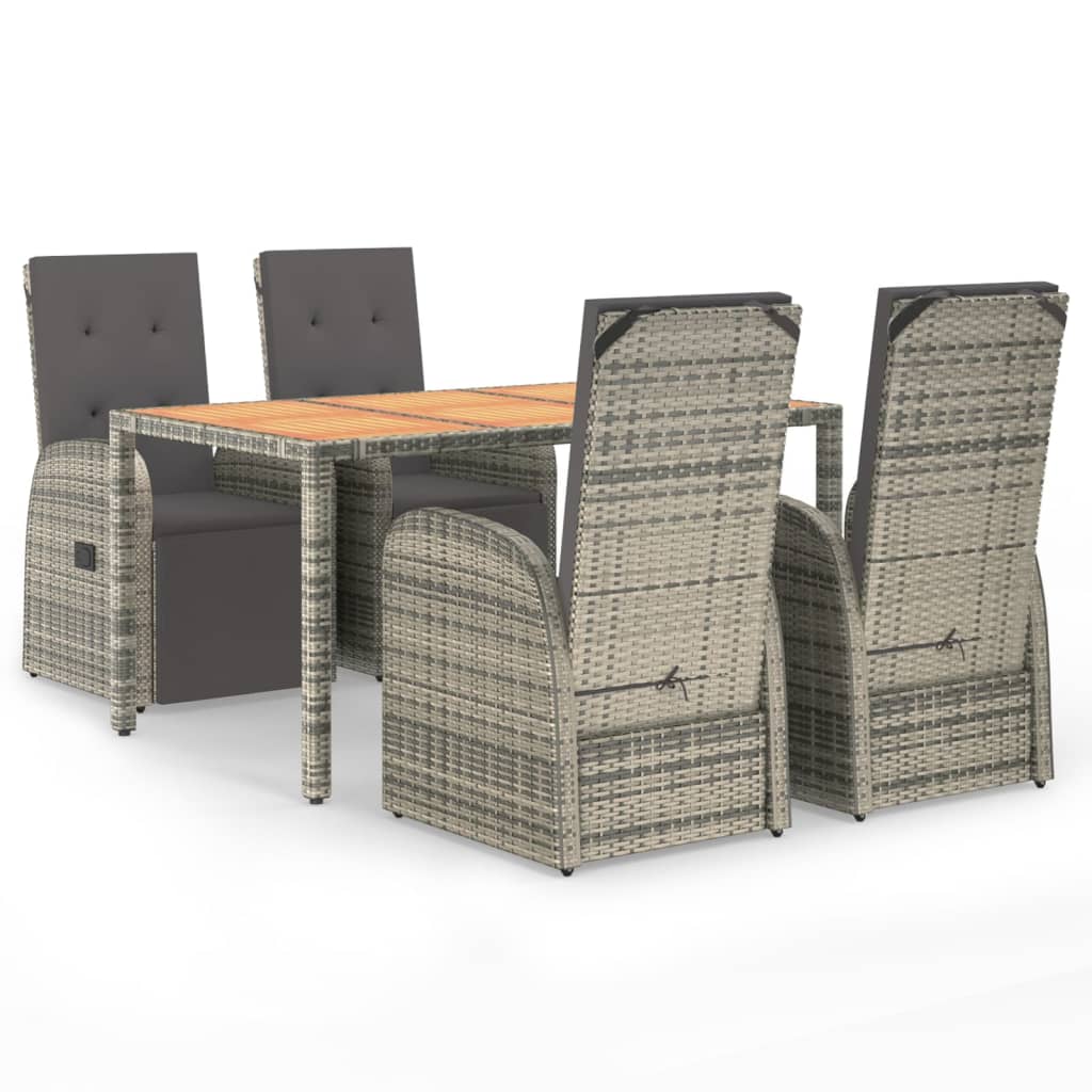 vidaXL 5 Piece Garden Dining Set Grey Poly Rattan&Solid Wood Acacia