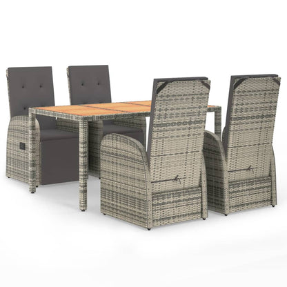 vidaXL 5 Piece Garden Dining Set Grey Poly Rattan&Solid Wood Acacia