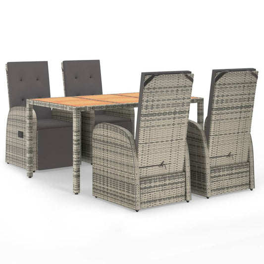 vidaXL 5 Piece Garden Dining Set Grey Poly Rattan&Solid Wood Acacia