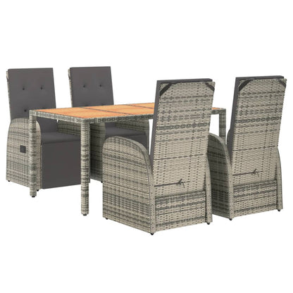 vidaXL 5 Piece Garden Dining Set Grey Poly Rattan&Solid Wood Acacia