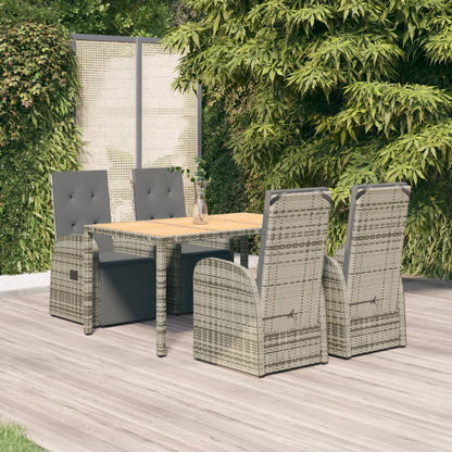 vidaXL 5 Piece Garden Dining Set Grey Poly Rattan&Solid Wood Acacia