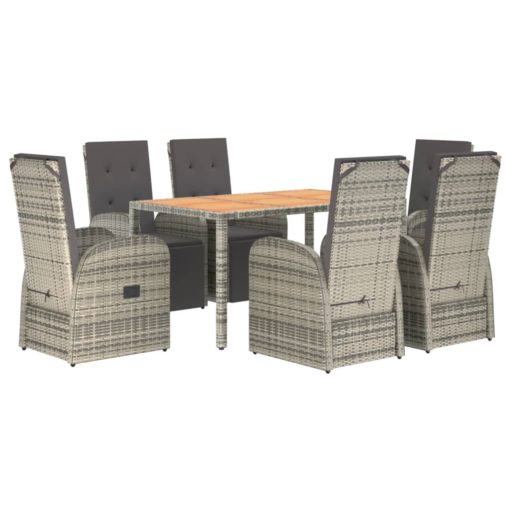 vidaXL 7 Piece Garden Dining Set Grey Poly Rattan&Solid Wood Acacia