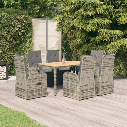 vidaXL 7 Piece Garden Dining Set Grey Poly Rattan&Solid Wood Acacia