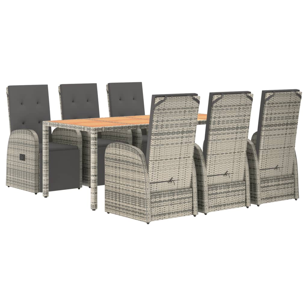 vidaXL 7 Piece Garden Dining Set Grey Poly Rattan&Solid Wood Acacia
