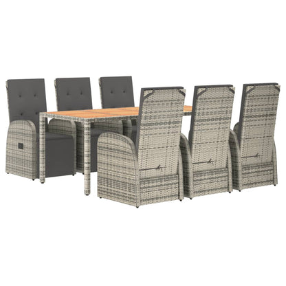 vidaXL 7 Piece Garden Dining Set Grey Poly Rattan&Solid Wood Acacia