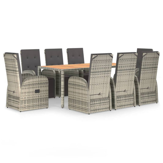 vidaXL 9 Piece Garden Dining Set Grey Poly Rattan&Solid Wood Acacia