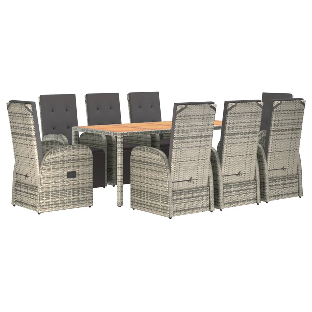 vidaXL 9 Piece Garden Dining Set Grey Poly Rattan&Solid Wood Acacia