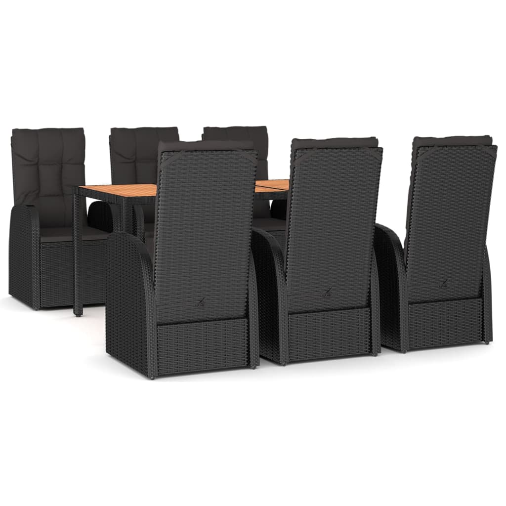 vidaXL 7 Piece Garden Dining Set Black Poly Rattan&Solid Wood Acacia