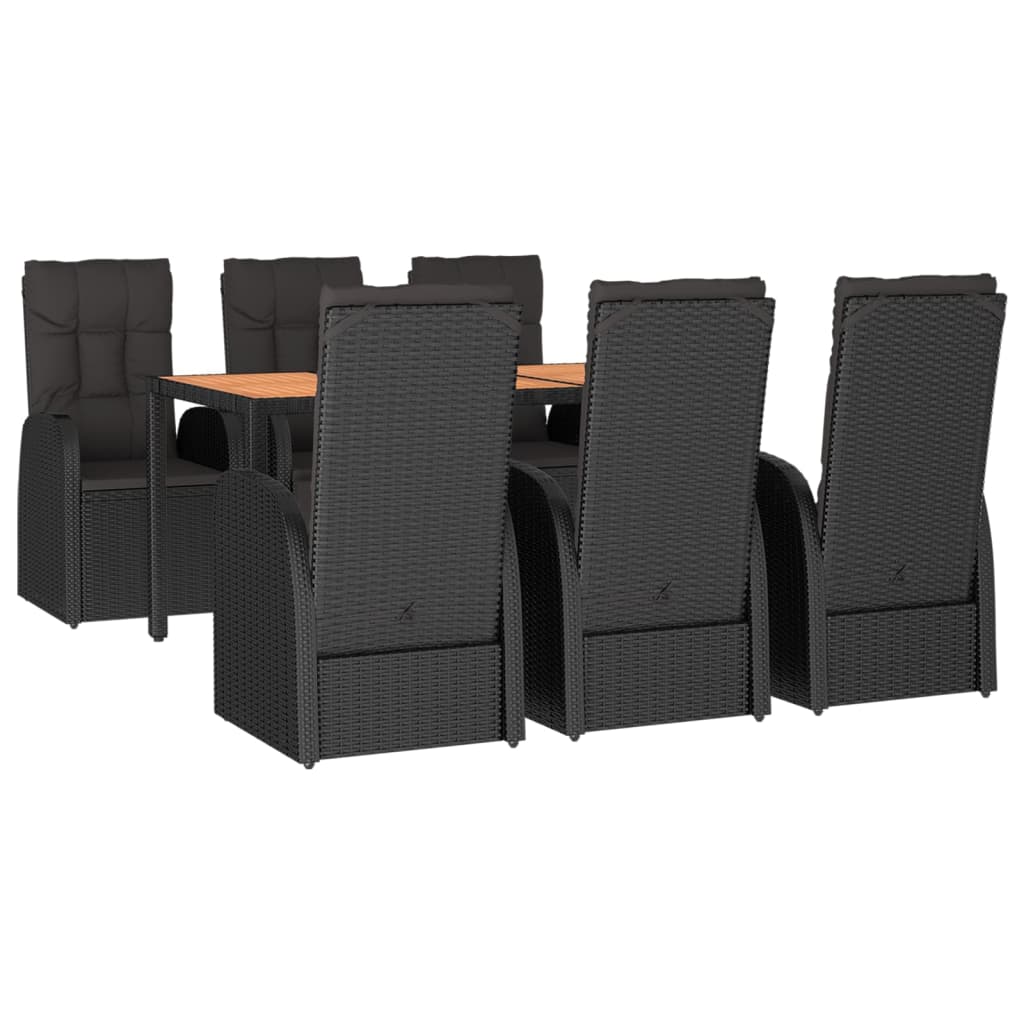 vidaXL 7 Piece Garden Dining Set Black Poly Rattan&Solid Wood Acacia