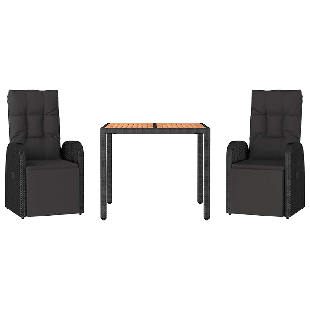 vidaXL 3 Piece Garden Dining Set Black Poly Rattan&Solid Wood Acacia