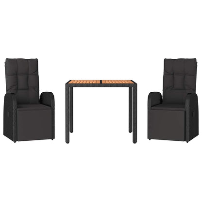 vidaXL 3 Piece Garden Dining Set Black Poly Rattan&Solid Wood Acacia