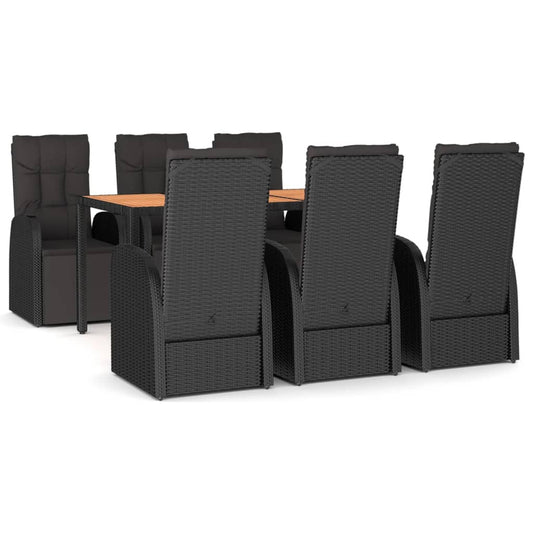 vidaXL 7 Piece Garden Dining Set Black Poly Rattan&Solid Wood Acacia