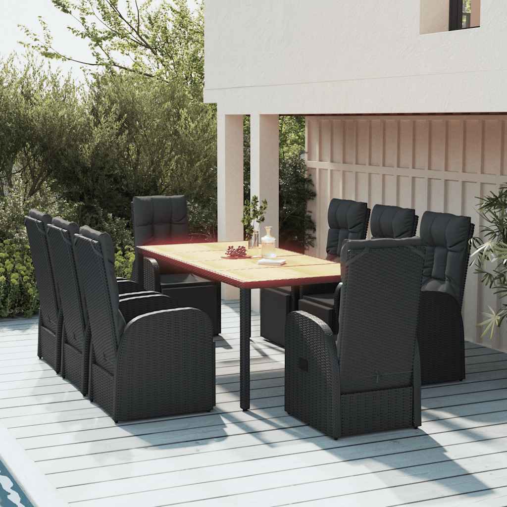 vidaXL 9 Piece Garden Dining Set Black Poly Rattan&Solid Wood Acacia