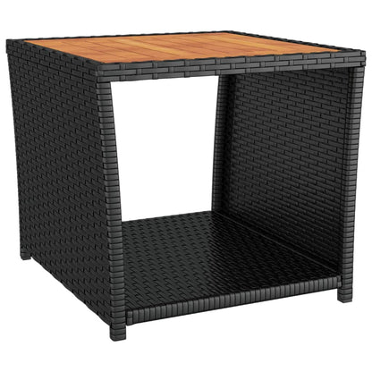 vidaXL 2 Piece Garden Lounge Set Black Poly Rattan&Solid Wood Acacia