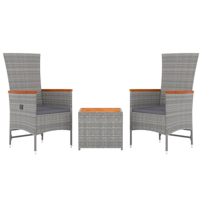 vidaXL 3 Piece Garden Lounge Set Grey Poly Rattan&Solid Wood Acacia