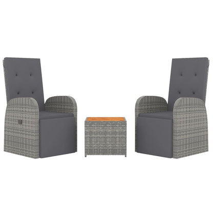 vidaXL 3 Piece Garden Lounge Set Grey Poly Rattan&Solid Wood Acacia